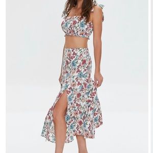 NWT F21 Floral Print Crop Top & Midi Skirt Set